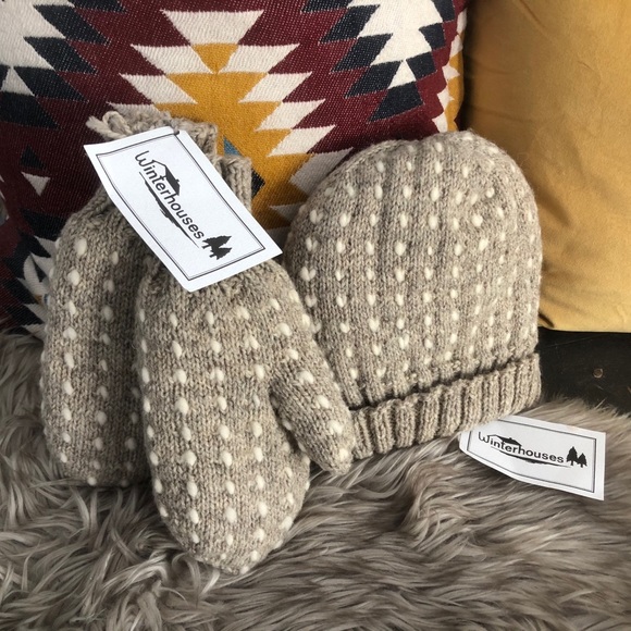 winterhouses Accessories - Thrummed Hand Knit hat and mittens set.